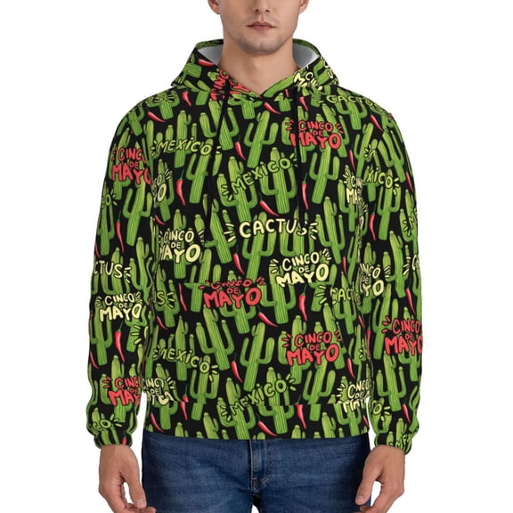 Xecao Green Cacti And Red Chili Pattern Men's Adult Pullover Hoodie,Hooded Sweatshirt-3X-Large