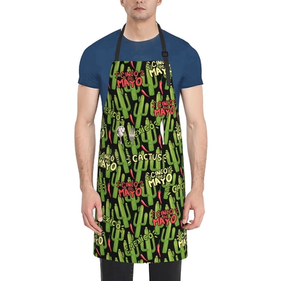 Xecao Green Cacti And Red Chili Print Kitchen Cooking Aprons, Waterproof Adjustable Bib Aprons with 2 Pockets for Women Men Chef