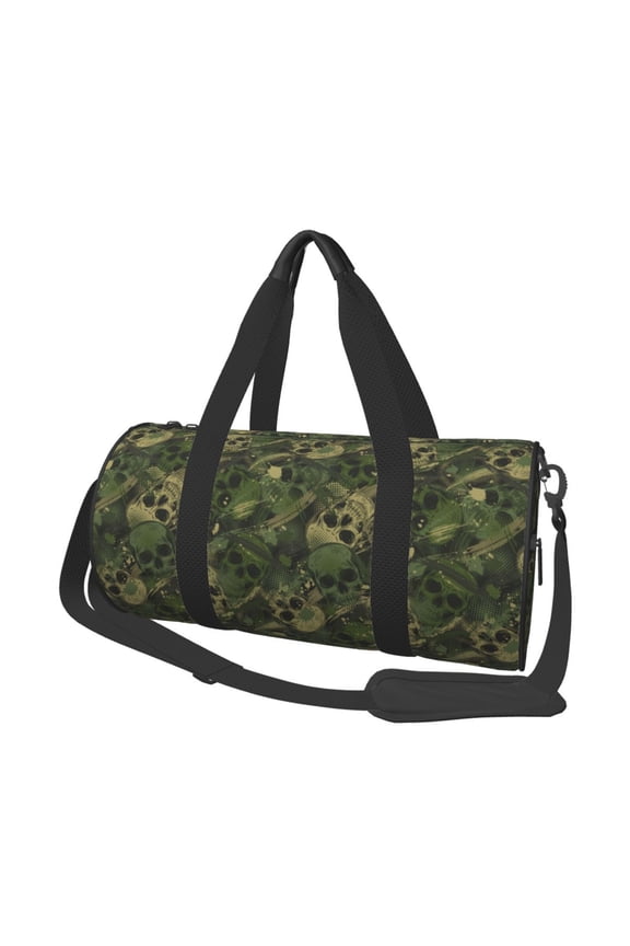 Green Camouflage Skull Print Travel Duffle Bag, Bag Carry On Tote Bags for Women, Travel Sport Gym Bag for Men, Hospital Bag for Labor and Delivery