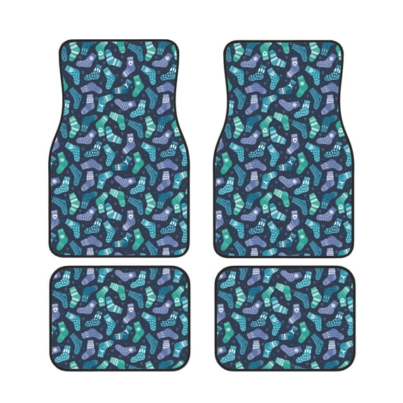 Xecao Green Christmas Print Socks Print Car Foot Mat Set of 4 Pieces Neoprene All-Weather Dust-Proof Stain-resistantCar Interior Decorative mats Non-Slip Mats
