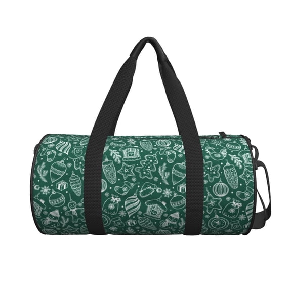Xecao Green Christmas print Round Travel Duffel Bag is a foldable gym bag with an inner pocket, perfect for travel sports