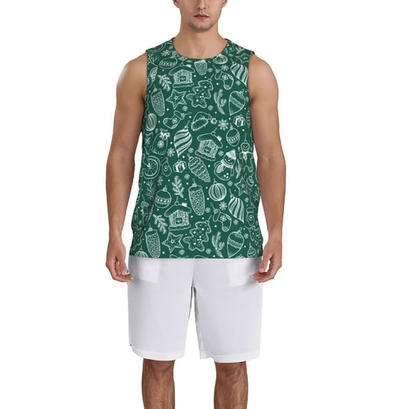 Xecao Green Christmas print basketball shirt for both men and women, a unisex basketball jersey perfect for theme parties-Medium