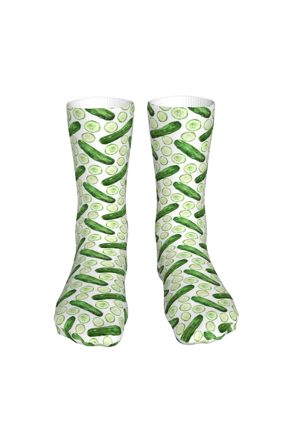 Green Cucumber1 Print Fashion No Heel Casual Crew Socks Cushioned Breathable for Men Women - Moisture wicking,Not easy to fade Suitable for daily