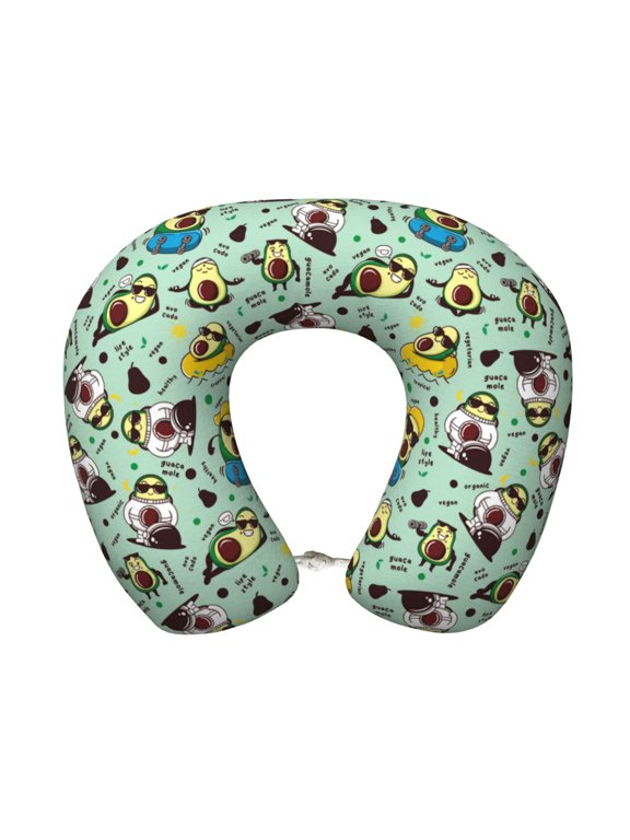 Green Cute Avocado Print Memory Foam Cervical Neck Pillow Versatile U-Shaped Pillows for Home,Office,Camping,Travelling,Soft Washable Cover