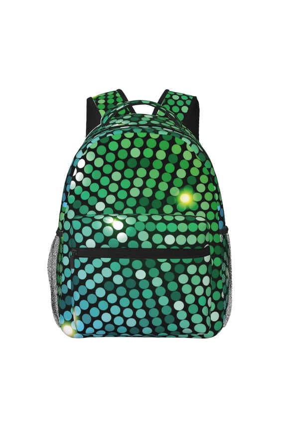 Green Disco Lights Backpack, a stylish and functional choice for both men and women, is the perfect basic bookbag for college, work, or travel