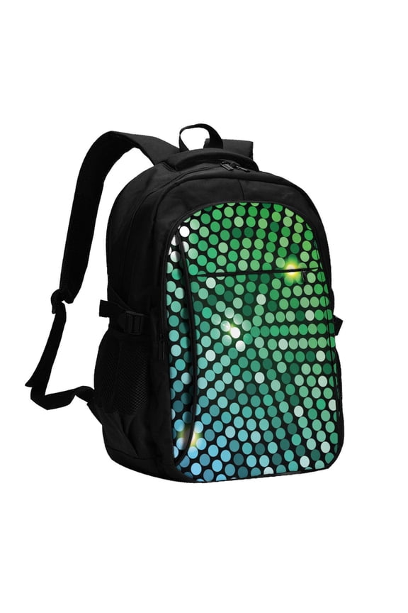 Green Disco Lights for Travel Laptop Backpack, USB-Charging-Enabled, Spacious Business Backpack for Men and Women,College School Computer Bag