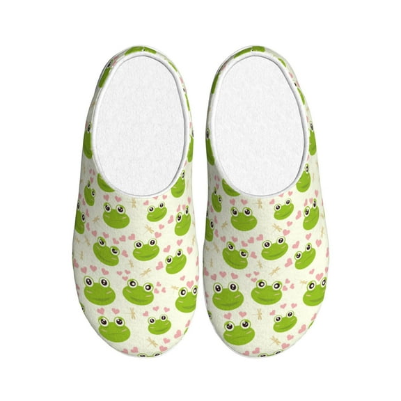 Xecao Green Frog Print Cotton Slippers Fuzzy Warm Cozy Slippers Non Slip House Slippers For Indoor Outdoor Cotton Slippers House Slippers-13