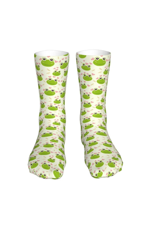 Green Frog Print Fashion No Heel Casual Crew Socks Cushioned Breathable for Men Women - Moisture wicking,Not easy to fade Suitable for daily