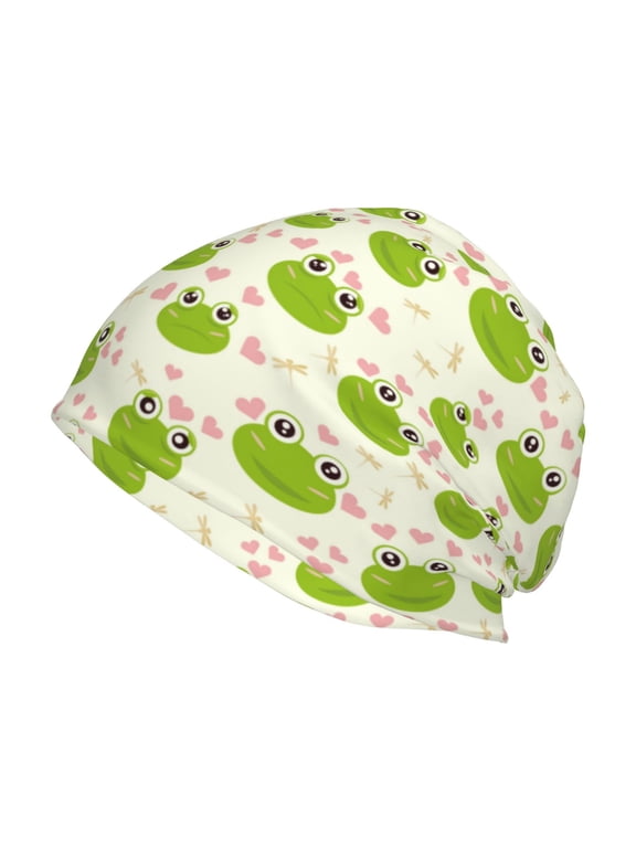 Green Frog Print Knit Hat,Winter Beanie for Men Women, Beanie Soft Warm Ski Stocking Cuffed Cap