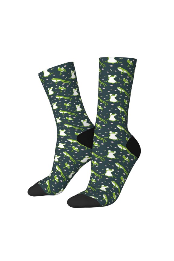 Green Frogs Pattern Sport Socks for Women and Men Crew Socks Sporty Calf Socks Casual Socks