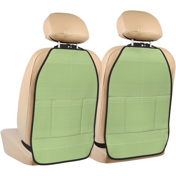 Xecao Green Gingham Pattern Car Seat Back Protector 2 Pack Large Capacity Pocket, Kick Mats Back Seat Protector