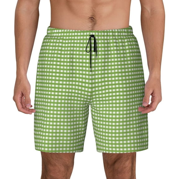 Xecao Green Gingham for Men's Swimming Trunks Swim Trunks Quick Dry Swim Shorts with Mesh Lining Funny Swimwear Bathing Suits