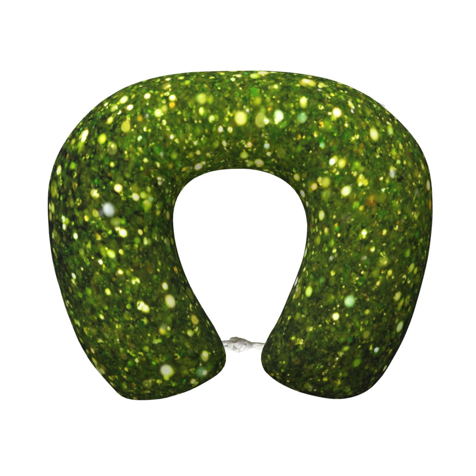 Xecao Green Glitter Sparkle Print Memory Foam Cervical Neck Pillow Versatile U-Shaped Pillows for Home,Office,Camping,Travelling,Soft Washable Cover