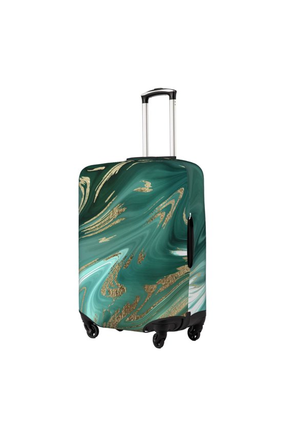 Green And Gold Marble Print Elastic Luggage Cover, Double-sided Print , Perfect for Travel, Business, and Daily Use (Suitcase Not Included)-Medium