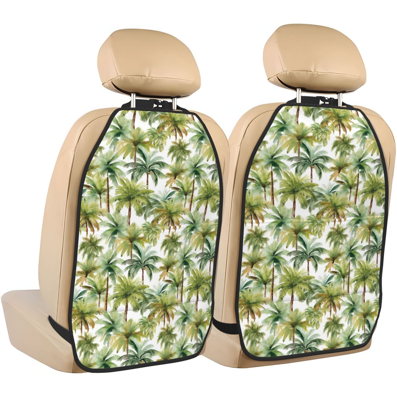 Xecao Green Hawaii Palms Pattern Car Seat Back Protector 2 Pack Large Capacity Pocket, Kick Mats Back Seat Protector