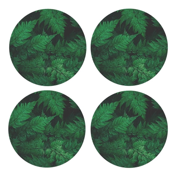 Xecao Green Leave Fern for MDF Cork Coaster 4 Pcs,Drink Coasters,Suit for House Warming Gifts New Home ,Coffee Table Decor-Round Shape