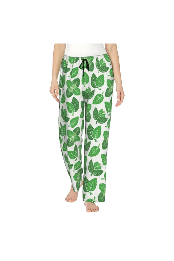 Green Leaves Print Women's Straight Lounge Pajama Pants,The Epitome of Relaxed Sleepwear-XX-Large