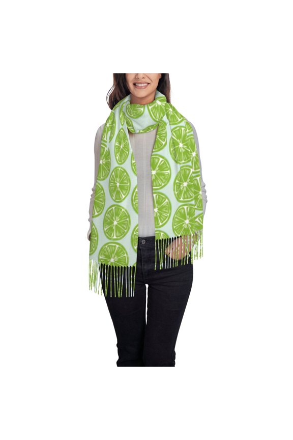 Green Lemon Slices Pattern Womens Winter Scarf Fall Scarf Oversized Large Scarf for Women Warm Shawl Wrap