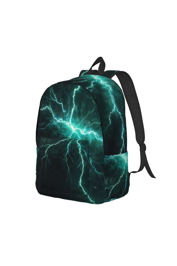 Green Lightning Flash for Canvas College Laptop Backpack, a Durable Rucksack for Both Men and Women, ideal for travel, school, and daily use Bag-Small