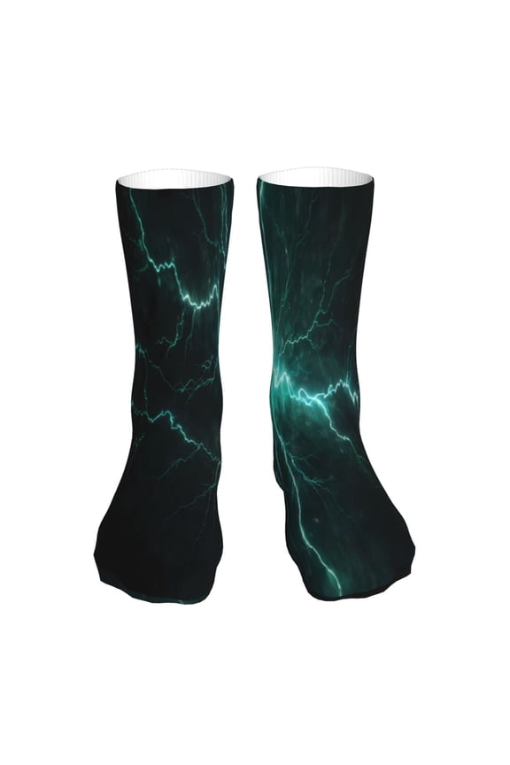 Green Lightning Flash Print Fashion No Heel Casual Crew Socks Cushioned Breathable for Men Women - Moisture wicking,Not easy to fade Suitable for daily