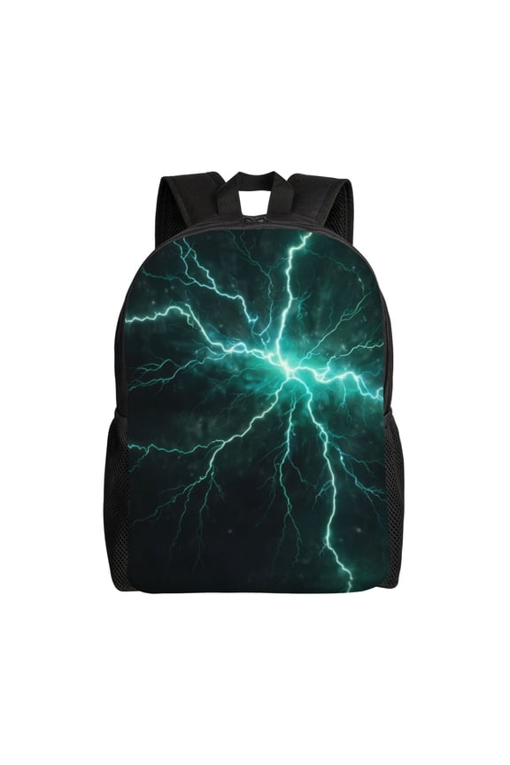 Green Lightning Flash Print School Backpack with Laptop Compartment Small Travel Laptop Backpack for Women Men Waterproof College Backpack Simple School Bag
