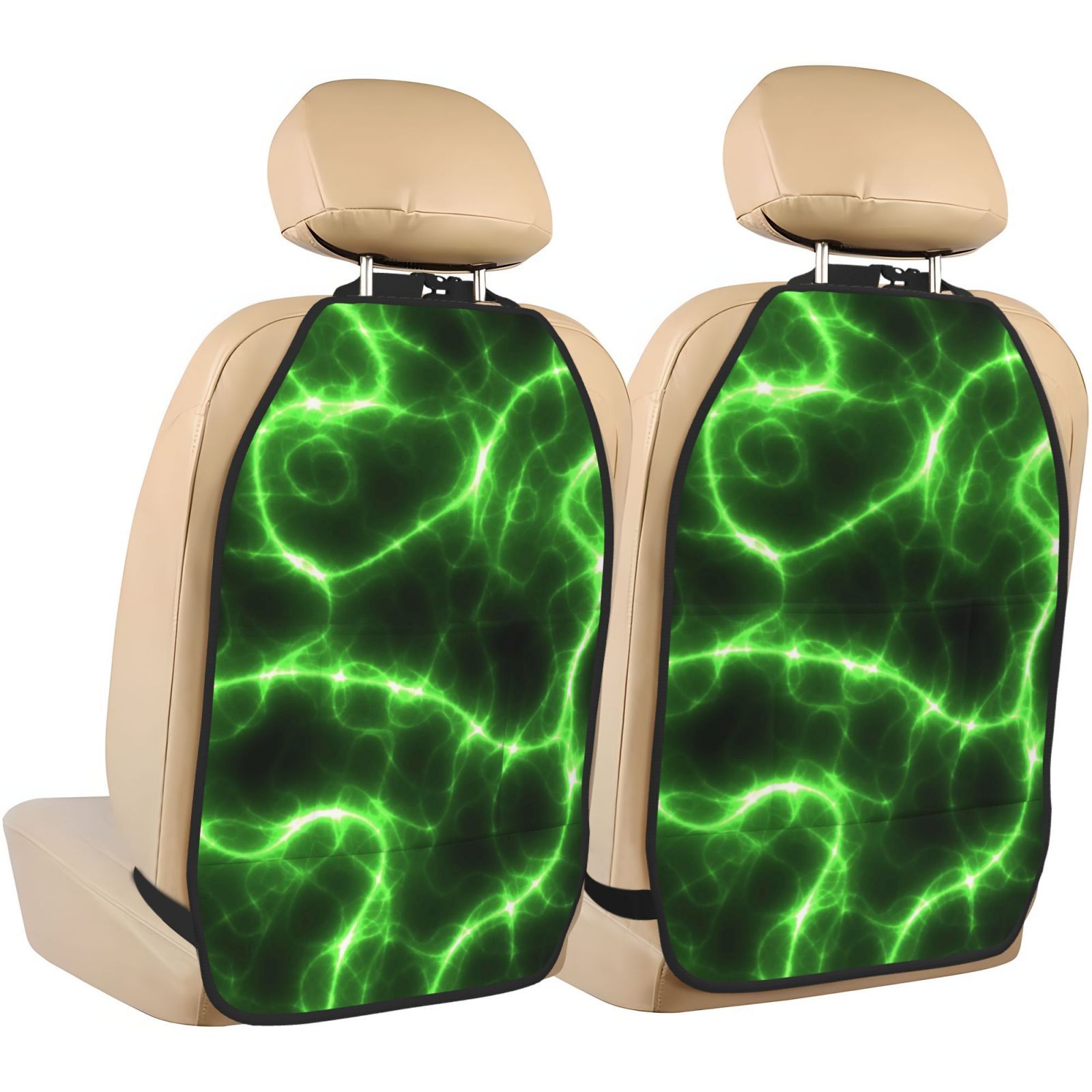 Xecao Green Lightning Pattern Car Seat Back Protector 2 Pack Large Capacity Pocket, Kick Mats Back Seat Protector