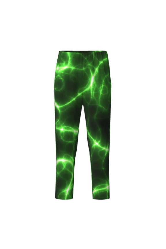 Green Lightning Print Teenagers' Pajama Pants Long Sleep Pants Soft Elastic Waist Pajama Bottoms Elastic waist with 2 Pockets 5-16 Years-Small