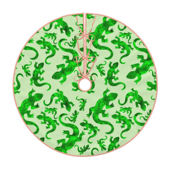 Xecao Green Lizard Pattern Christmas Tree Skirt Holiday Part Decorations for Christmas Tree, Farmhouse Christmas Decor Xmas Holiday Home Party Decorations-30"