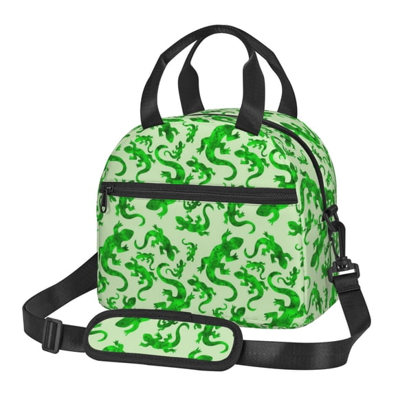 Xecao Green Lizard Print Insulated Lunch Box, Lunch Cags Lunch Bag Featuring An Adjustable Shoulder Strap