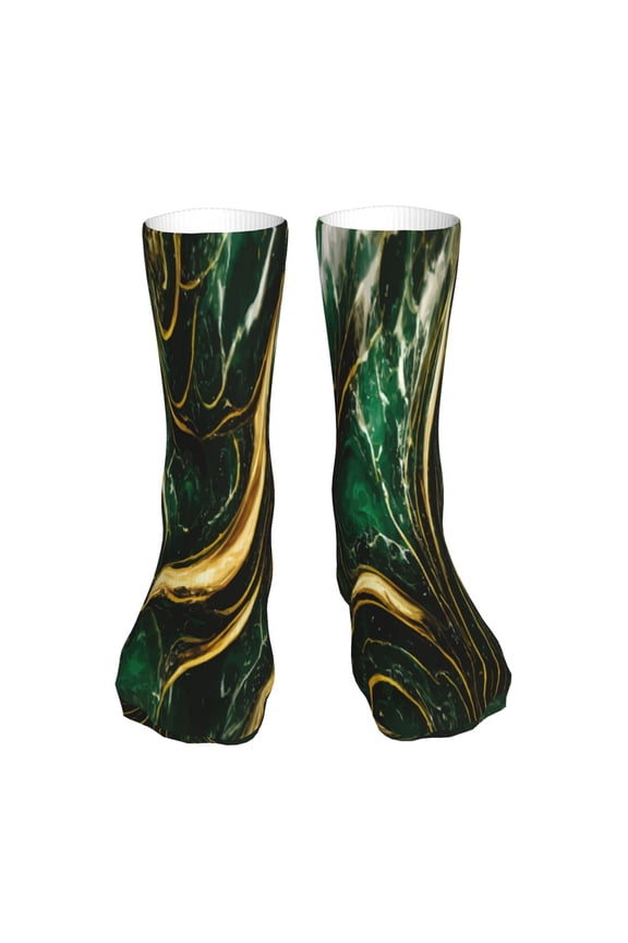 Green Marble Print Fashion No Heel Casual Crew Socks Cushioned Breathable for Men Women - Moisture wicking,Not easy to fade Suitable for daily