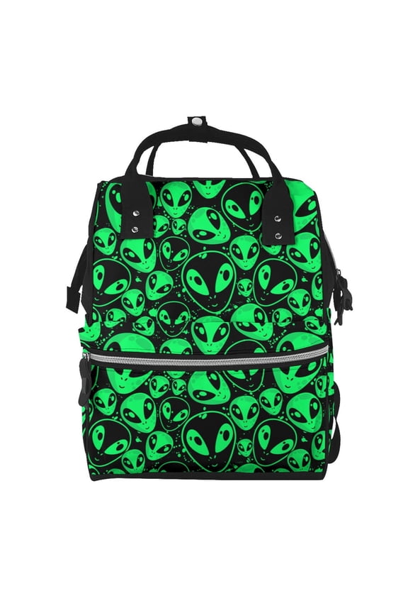Green Monster Print Large Capacity Nappy Bag Is a Multi-Functional Waterproof Travel Backpack, Perfect as a Nursing Bag or Mummy Backpack for Women