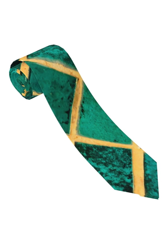 Green Mosaic Glass Print Tie For Men Necktie Woven Jacquard Neck Ties,Classic Men's Tie