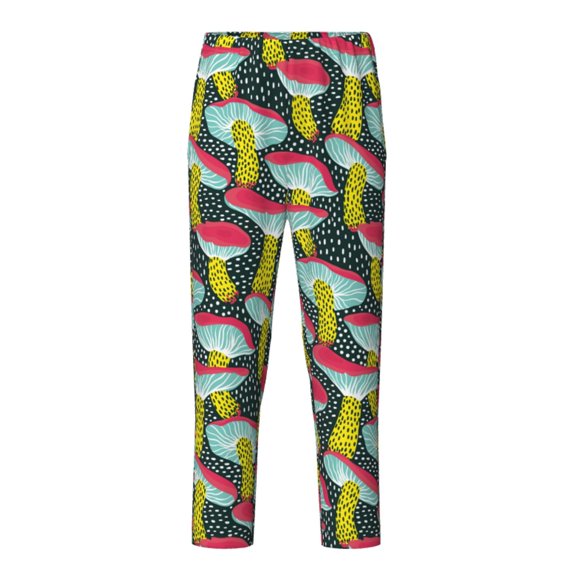 Xecao Green Mushroom Print Teenagers' Pajama Pants Long Sleep Pants Soft Elastic Waist Pajama Bottoms Elastic waist with 2 Pockets 5-16 Years-XS(5-6)