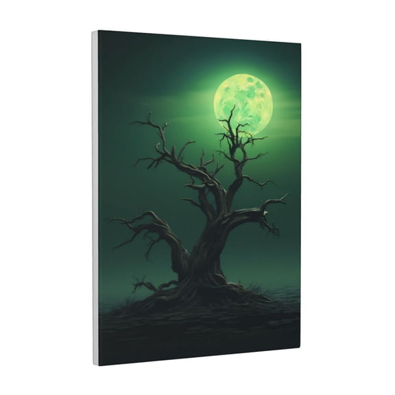 Xecao Green Night Sky Moon Branches for Ready-to-Hang Canvas Art 12x16 Inches - Waterproof HD Print Solid Wood Frame for Gifting,Vertical