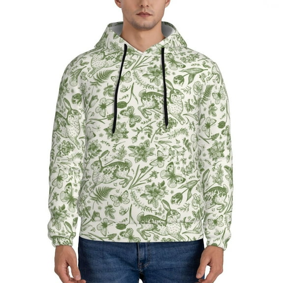 Xecao Green Rabbit Pattern Men's Adult Pullover Hoodie,Hooded Sweatshirt-4X-Large