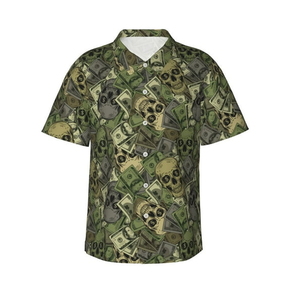 Xecao Green Skulls print Hawaiian shirt - a stylish short-sleeve button-down for men, perfect for casual beach and tropical outings.