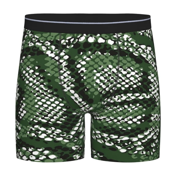Xecao Green Snakeskin Print Boxer Briefs for Men's Stretch Moisture-Wicking Underwear, Mid-Rise Classics breathable fabric