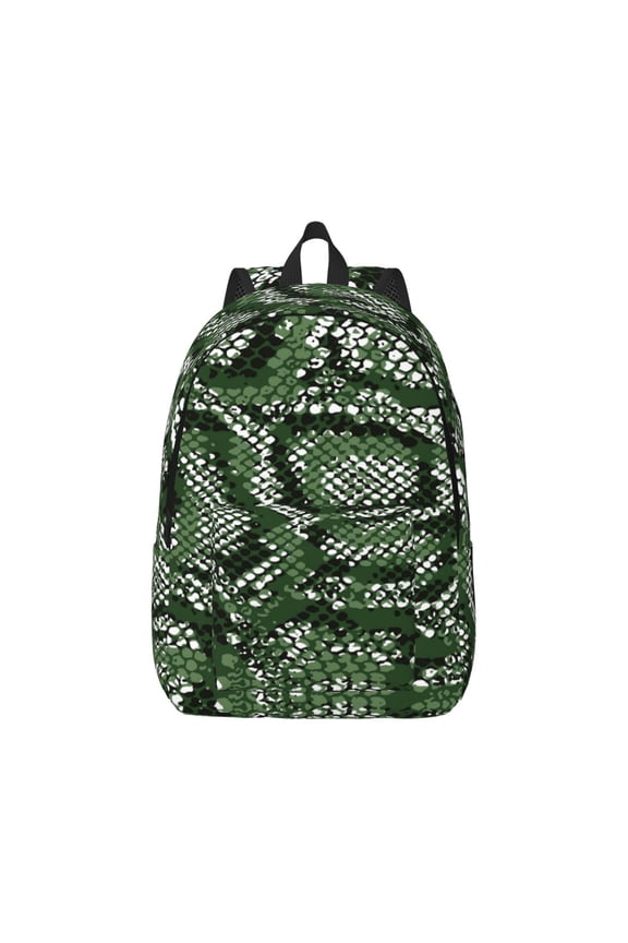 Green Snakeskin for Canvas College Laptop Backpack, Durable Rucksack Travel Notebook Bag School Backpack Book Bag for Men Women