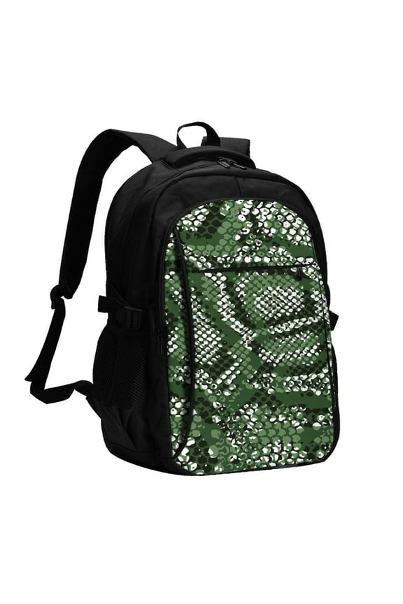 Green Snakeskin for Travel Laptop Backpack, USB-Charging-Enabled, Spacious Business Backpack for Men and Women,College School Computer Bag