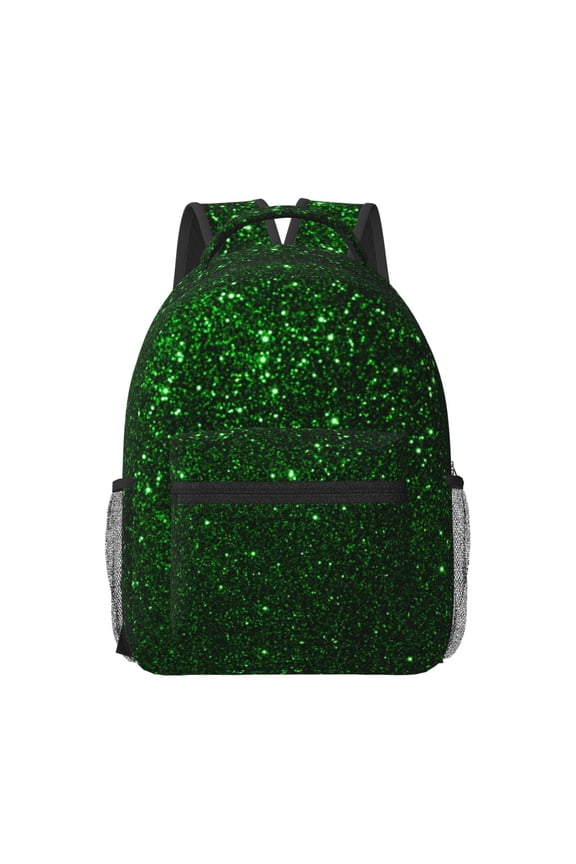 Green Sparkling Print Casual Backpack: A Computer Backpack Ideal for Men and Women, Perfect for College, School, or Daily Travels-One Size