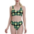 thumbnail image 1 of Xecao Green Squares for Two-Piece Swimsuit for Women - a sporty, high-waisted bathing suit perfect for the beach, parties, or surfing adventures, 1 of 8