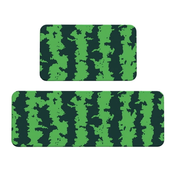 Xecao Green Stripes Of Watermelon Patten Kitchen Rugs and Mats Sets,2 Pieces Non-Slip Washable Rugs, Kitchen Mat for Floor,Suit for Kitchen Decor and Accessories