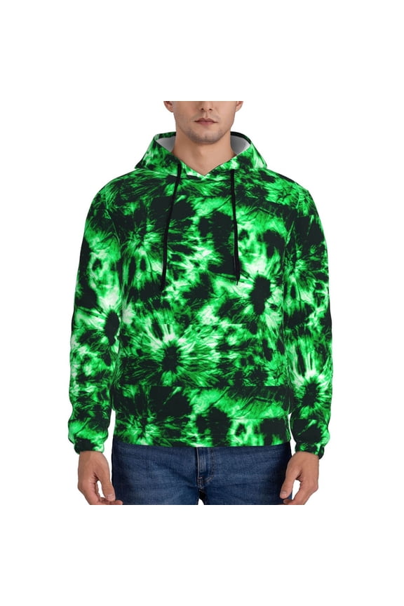 Green Tie Dye Pattern Men's Adult Pullover Hoodie,Hooded Sweatshirt-Small