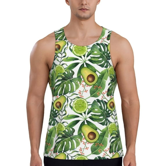 Xecao Green Tropical Men's Tank Top Workout Quick Dry Sleeveless Gym Jogging Muscle Shirts Summer Swim Beach Tops