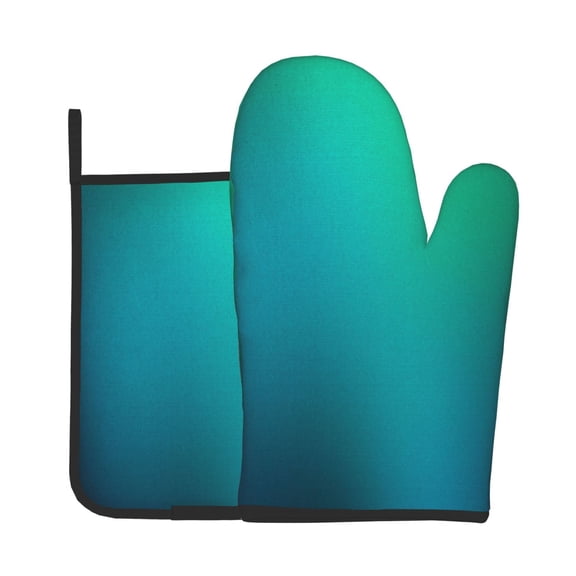 Xecao Green Turquoise Teal Pattern Oven Mitts and Pot Holders Sets Heat Resistant Silicone Oven Mittens Extra Thicken Long Kitchen Cotton Oven Glove for Cooking