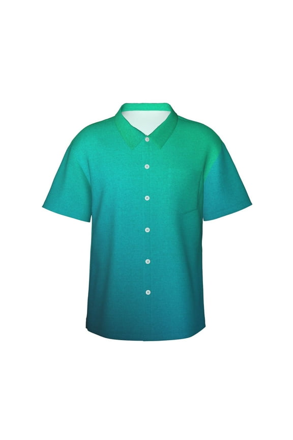 Green Turquoise Teal Print Hawaiian shirt - A Stylish Short-Sleeve Button-Down for Men, Perfect for Casual Beach and Tropical Outings.,Large