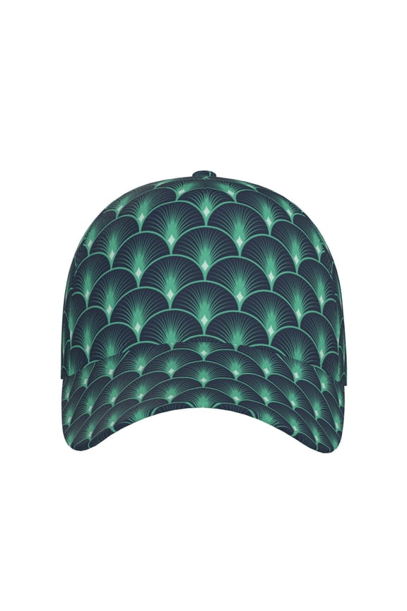 Green Vintage Peacock for Baseball Cap: Unisex, crafted from classic polyester twill fabric, featuring a soft unconstructed design