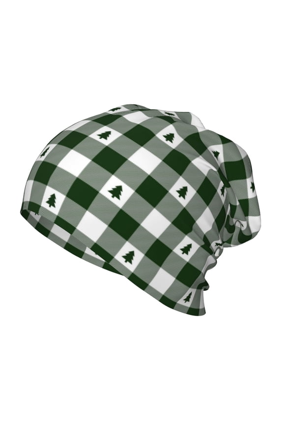 Green White Christmas Tree Lumberjack Plaid Print Beanie Hat Toddler Girls Boys, Baby Hats Winter Warm Knitted Thermal, Kids Winter Caps