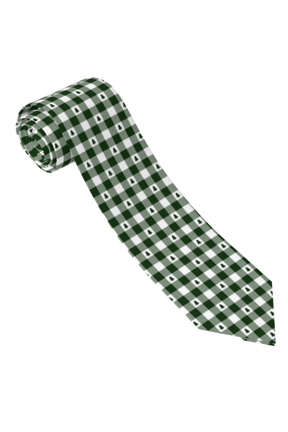 Green White Christmas Tree Lumberjack Plaid Print Tie For Men Necktie Woven Jacquard Neck Ties,Classic Men's Tie