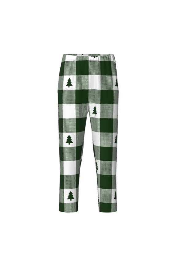 Green White Lumberjack Plaid Print Teenagers' Pajama Pants Long Sleep Pants Soft Elastic Waist Pajama Bottoms Elastic waist with 2 Pockets 5-16 Years-XS(5-6)